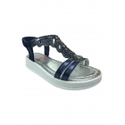 Ортопедические сандалии для девочек с синим листовым узором и камнями на каблуке для праздничного случая. | Sumka