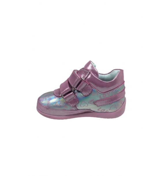 Ортопедические детские ботинки для девочек с розовым и серебряным принтом, с застежкой на липучке, из кожи, ортопедические и анатомические. | Sumka