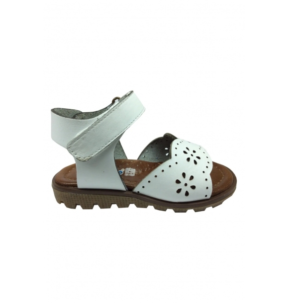 Ортопедические белые сандалии для девочек с лазерным цветочным узором и липучкой на щиколотке, 100% кожа. | Sumka