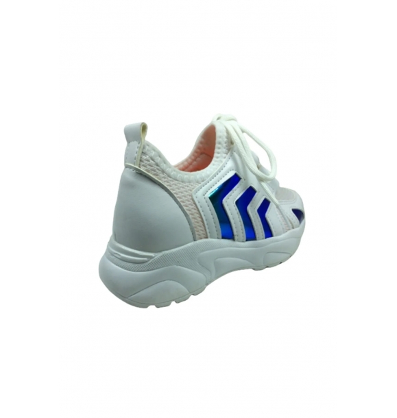 Девочка Медицинская бело-голубая патик с голографическим рисунком, шнуровка, трикотажная повседневная спортивная обувь. | Sumka
