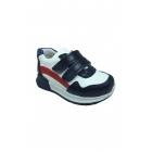 Ортопедическая детская спортивная обувь для мальчиков 1 темно-сине-белая на липучке, 100% кожа, ортопедическая. | Sumka