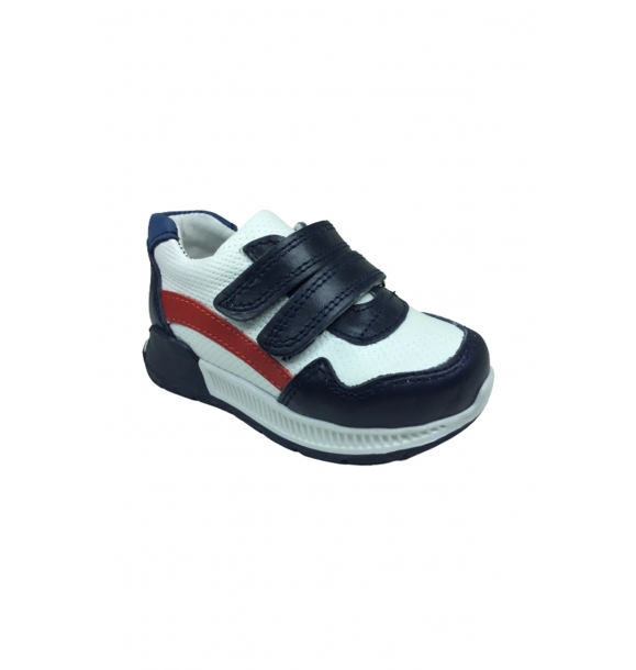 Ортопедическая детская спортивная обувь для мальчиков 1 темно-сине-белая на липучке, 100% кожа, ортопедическая. | Sumka
