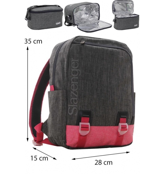 Сумка для начальной школы с лицензией Slazenger и сумка для питания с термосом, серо-розовая. | Sumka