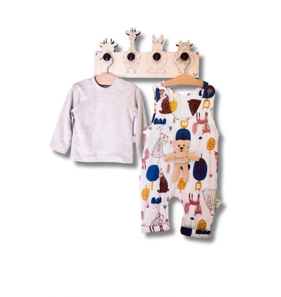 Мальчик младенец, хлопковая ткань, игрушка с медвежонком в виде животного, комбинезон и футболка, 2-х частный комплект. | Sumka