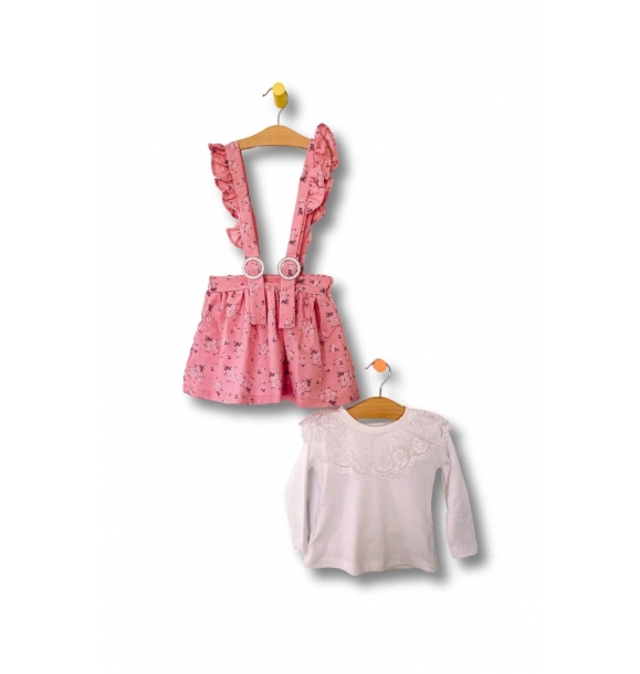 Девочка, розовый цвет, цыганская модель, вышивка, хлопковый комбинезон с воротником и льняная сарафанная юбка, комплект из 2 предметов. | Sumka