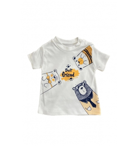 Мальчик младенец желтый жилет с капюшоном с принтом медведя, футболка и синие шорты, летний комплект из 3 предметов. | Sumka