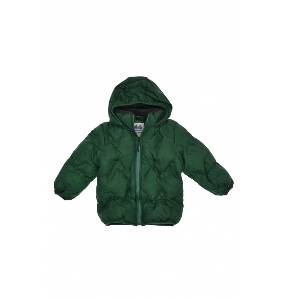 Унисекс детская зеленая пуховая куртка с капюшоном и вязаным узором. | Sumka