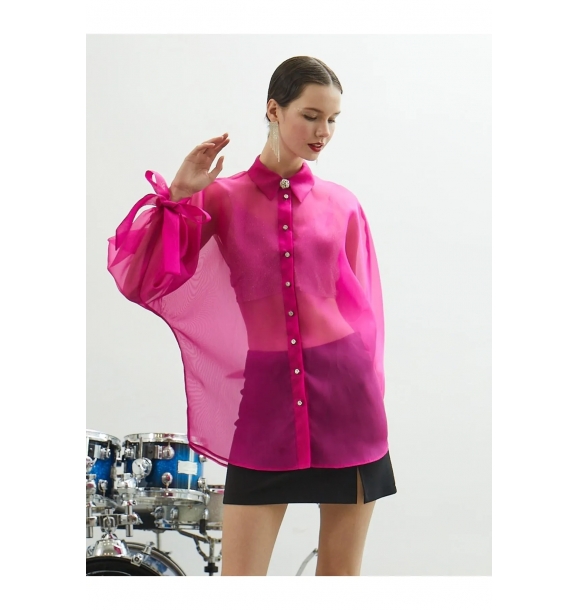 Органзовая блузка с фиолетовыми камнями на пуговицах. | Sumka