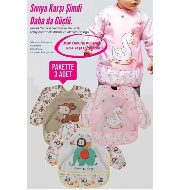 Автоматический перевод: Детский непромокаемый фартук с изображением животных Diamondstar Bebechi, 3 штуки в упаковке, с длинными рукавами для кормления младенцев. | Sumka