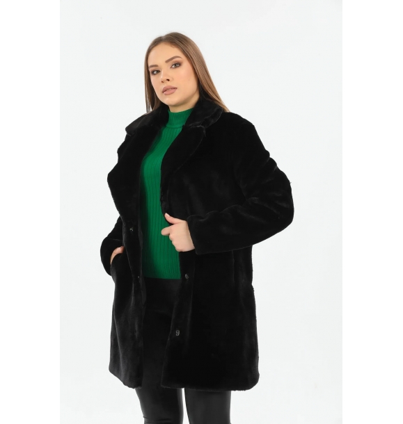 Черное женское пальто из искусственного меха | Sumka