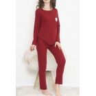 Вышитый пижамный комплект с нитями бордового и белого цветов - 12519.1048. | Sumka