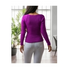 Женская трикотажная блузка с квадратным вырезом и фиолетовым декольте 2042. | Sumka