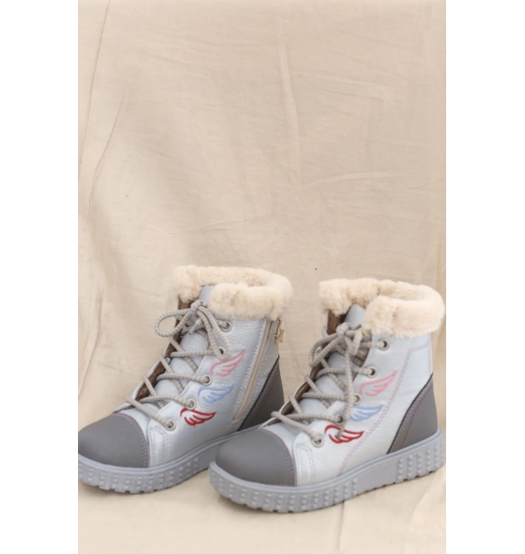 Детские ботинки с шнуровкой, серебряные - 2323.264. | Sumka