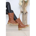 Женские ботинки на толстой подошве светло-коричневого цвета | Sumka