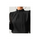 Женская плиссированная блузка из импортного крепа из тюля с длинными рукавами и воротником-стойкой | Sumka