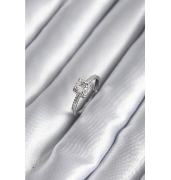 Кольцо для женщин с квадратным циркониевым камнем цвета серебра из риса. | Sumka