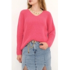 V-образный свободный свитер фуксии - 339.1577. | Sumka