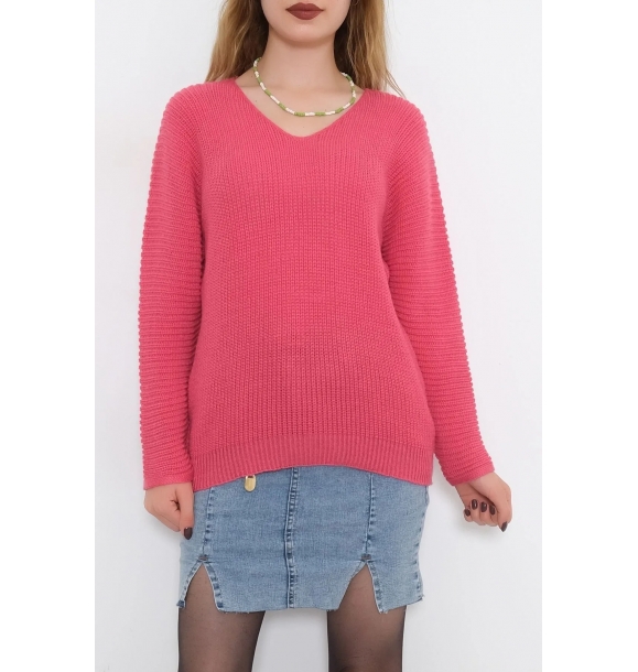 V-образный свободный свитер фуксии - 339.1577. | Sumka