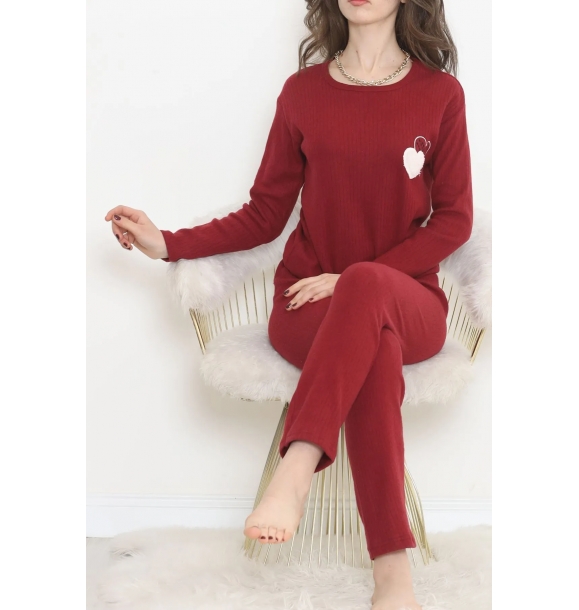 Вышитый пижамный комплект с нитями бордового и белого цветов - 12519.1048. | Sumka