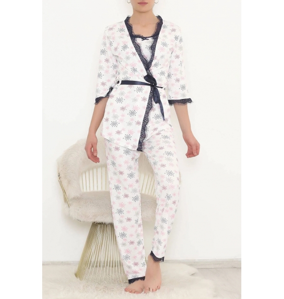 Тройной пижамный комплект с узором, бело-розовый. | Sumka