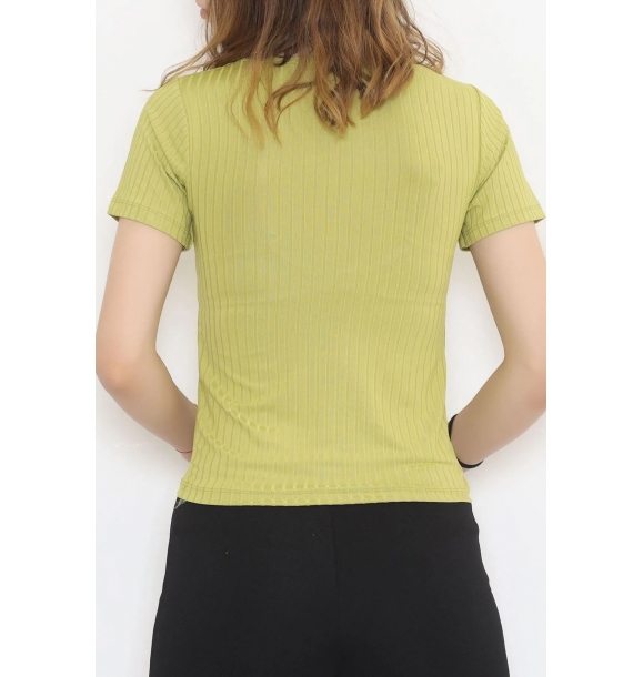 Женская блузка с U-образным кольцом спереди, масляно-зеленый | Sumka