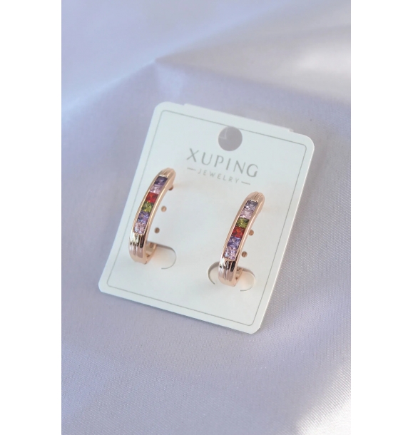 Золотые женские серьги Xuping с кристаллами разных цветов. | Sumka