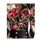 Женская микро-блузка с длинными рукавами, украшенная цепочкой и деталью узла под грудью. | Sumka