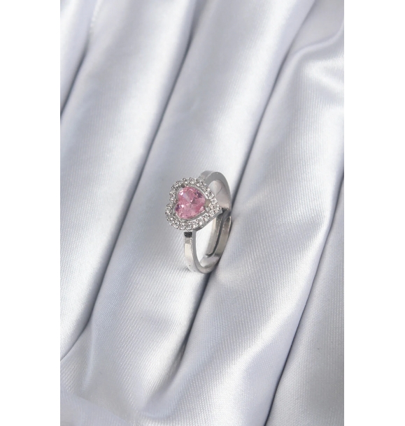 Кольцо для женщин с чармом из рисового серебра с розовым цирконом. | Sumka