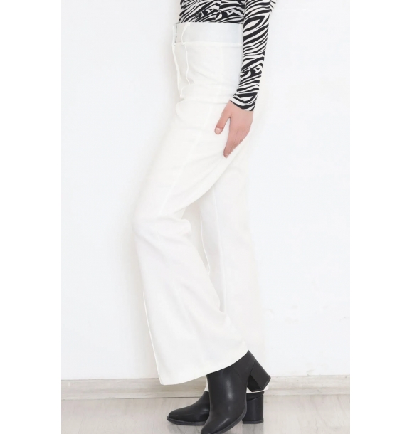 Белые палаццо-брюки с черной полосой спереди - 24201.683. | Sumka