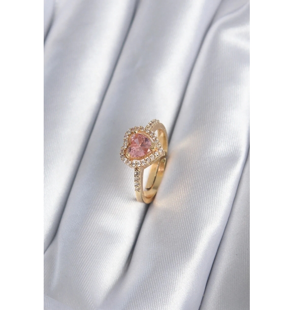 Золотое кольцо с рисунком сердца с розовым цирконом для женщин. | Sumka