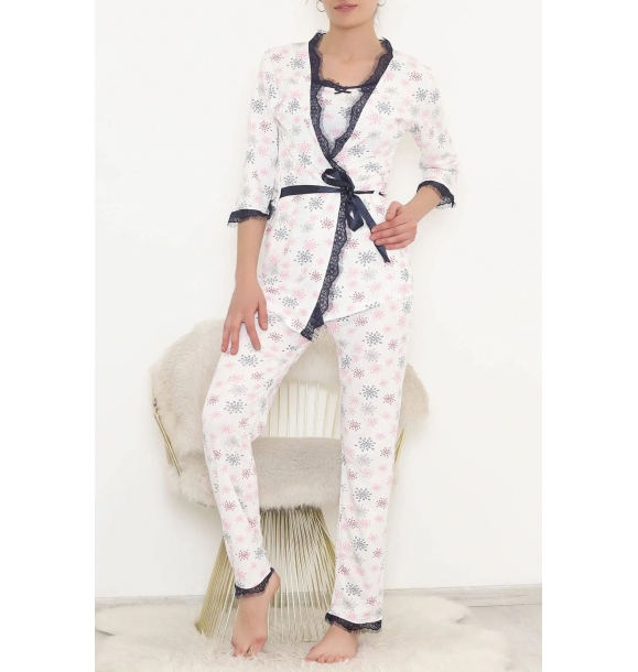 Тройной пижамный комплект с узором, бело-розовый. | Sumka