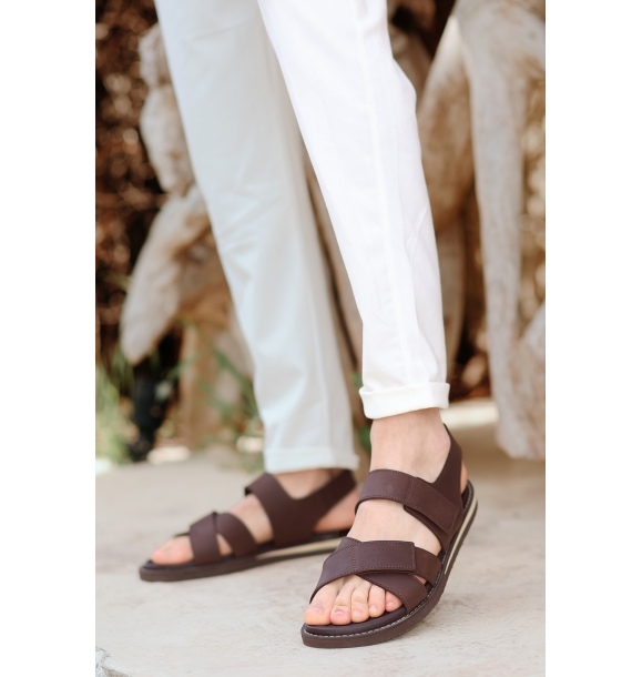 Мужские сандалии из натуральной кожи с двойной липучкой на подошве из ЭВА | Sumka