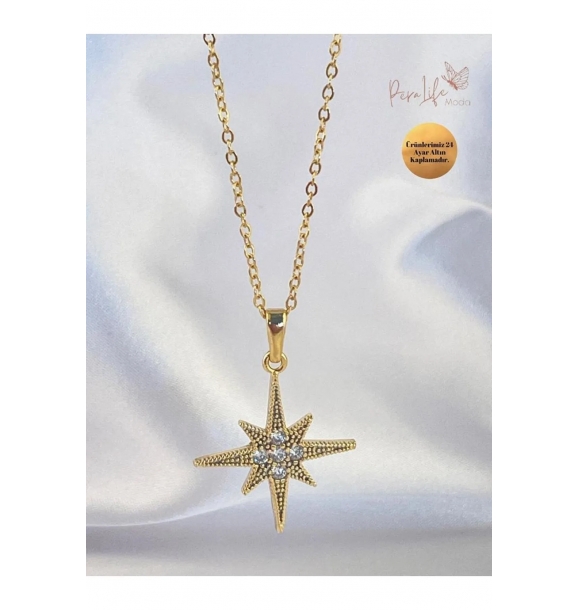 Ожерелье со звездой из 24-каратного золота с цирконом | Sumka