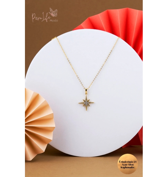 Ожерелье со звездой из 24-каратного золота с цирконом | Sumka