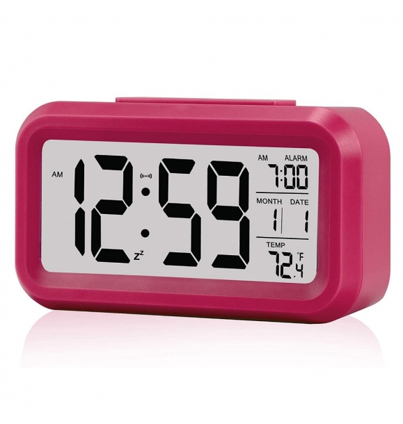 Цифровой будильник — Розовый цвет — Термометр и функции будильника — ЖК-экран — Функции интеллектуального ночного освещения | Sumka