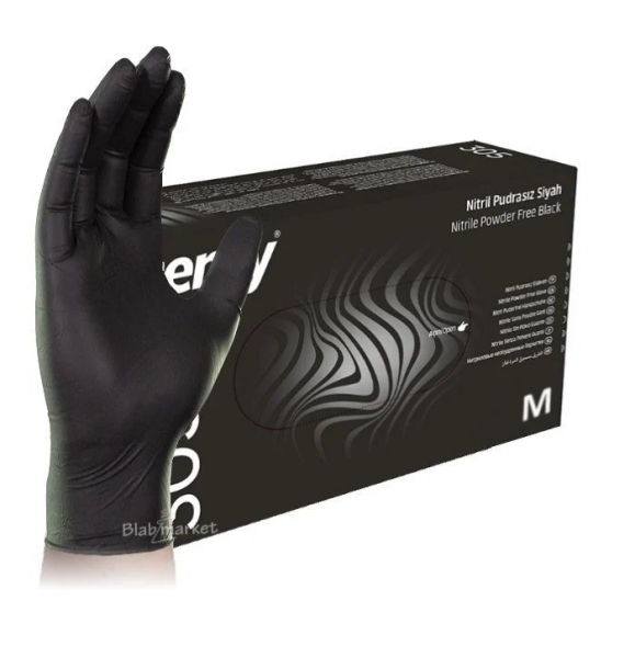 Нитриловые перчатки черного цвета, размер M, универсальные, неопудренные, упаковка из 100 шт. | Sumka